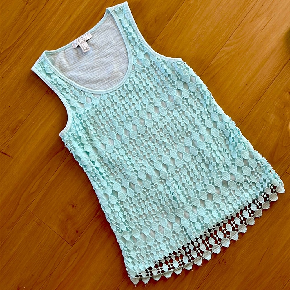 WOMENS CASUAL MINT GREEN LACE TANK TOP WITH LINING SIZE SMALL
